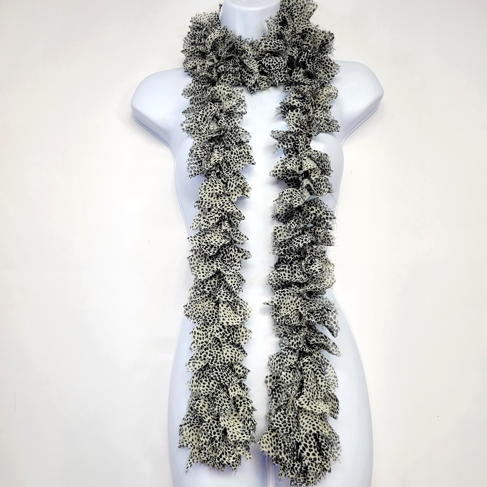 Animal Print Scarf Womens One Size Black White Ruffle Chiffon Y2K 90s Retro